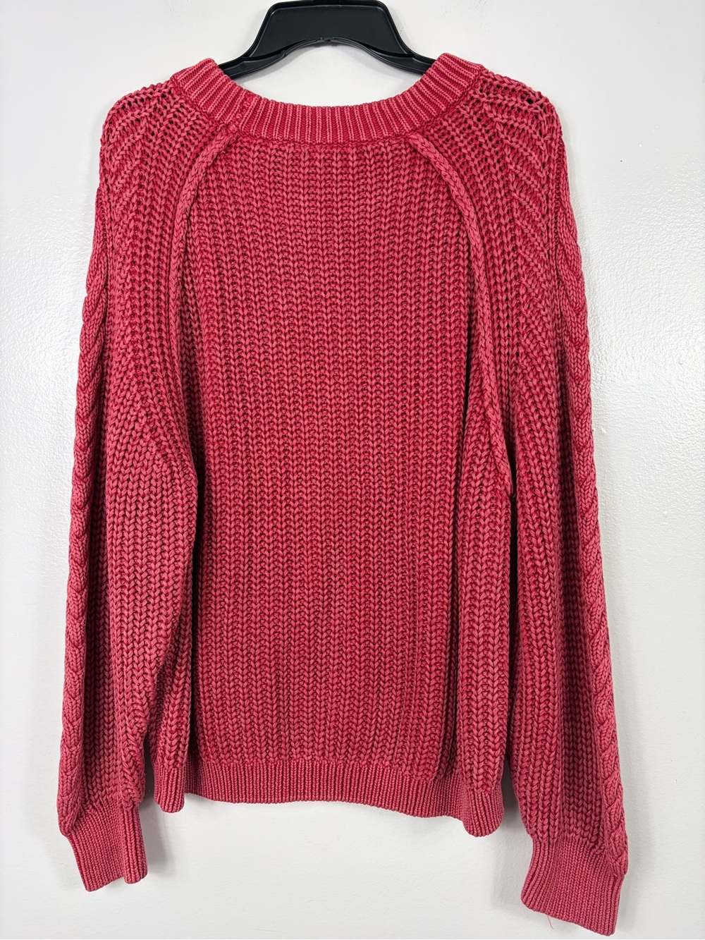 Free People Frankie Cotton Cable Knit Crewneck Sweater in Sour Cherry XL - Picture 3 of 7